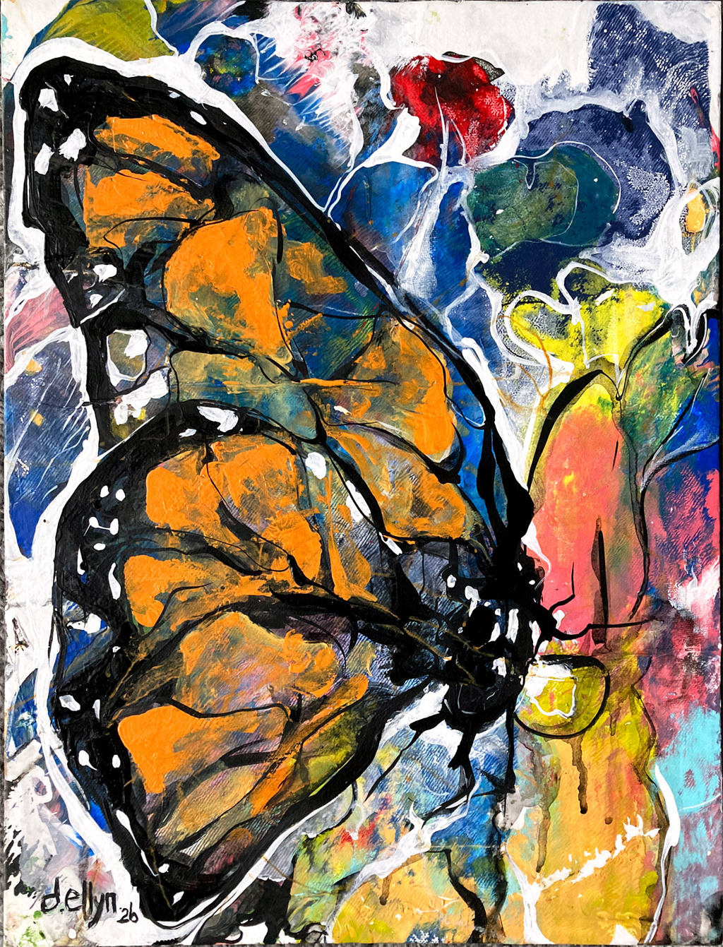 abstract colorful painting of a butterly