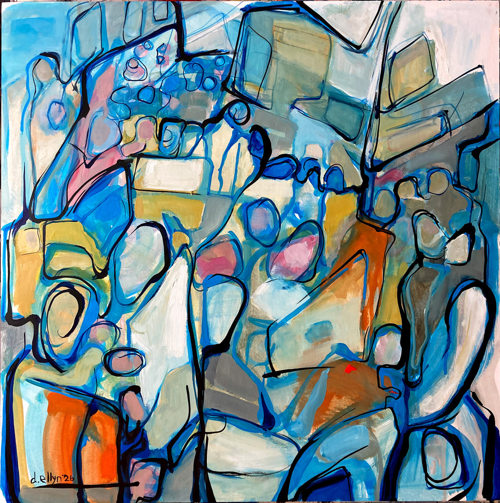 colorful abstract painting that evokes a scene of Greenland
