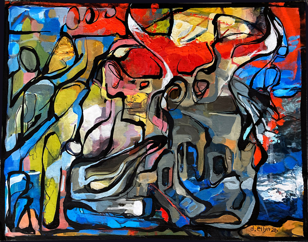 colorful abstract painting that evokes a scene of Greenland