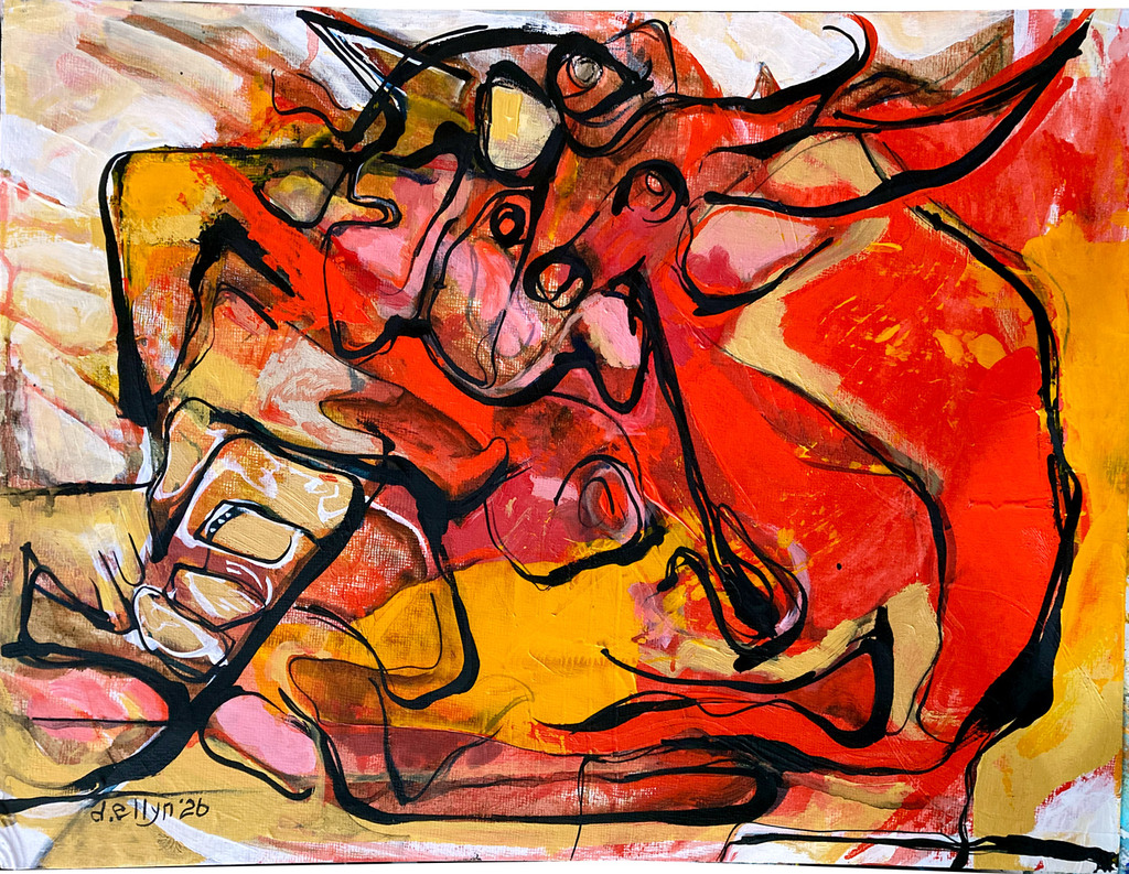 colorful abstract painting that evokes a scene of Greenland